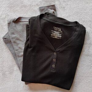 Time And Tru SET OF 2 Women's Long Sleeve V-Neck Thermal Shirts Size L